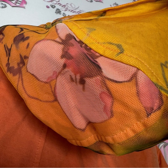 Marccain sports sweater 3/4 sleeve orange tie dye buttons floral hood mesh y2k - Picture 8 of 16